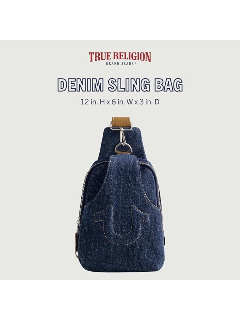 True Religion Sling Bag, Travel Backpack with Shoulder Crossbody Strap Denim New